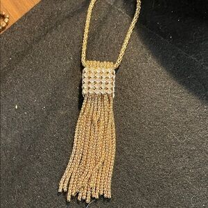 Elegant Gold Tone Rhinestone Tassel Necklace